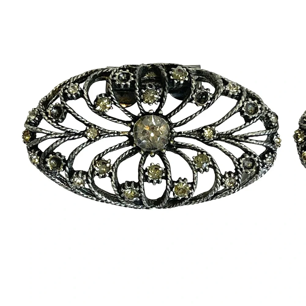 Vintage MUSI Shoe Clips Silver Tone Ornate Design Set Of 2 with‎ Rhinestones